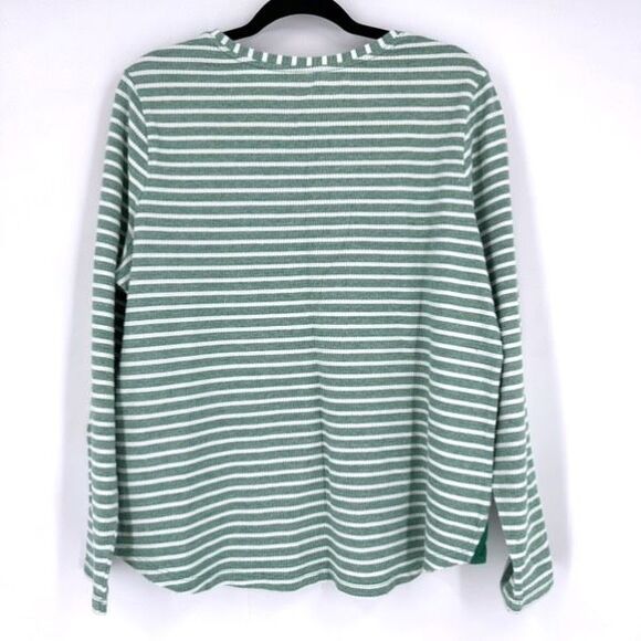 Lands' End Women’s Kelly Green Striped LS Top‎ W/ Chest Pocket Textured Size L - Picture 3 of 8